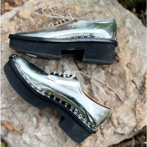 Robert Clergerie RARE 70s Silver Leather Platform Oxfords | sz 38.5 - Picture 6 of 10